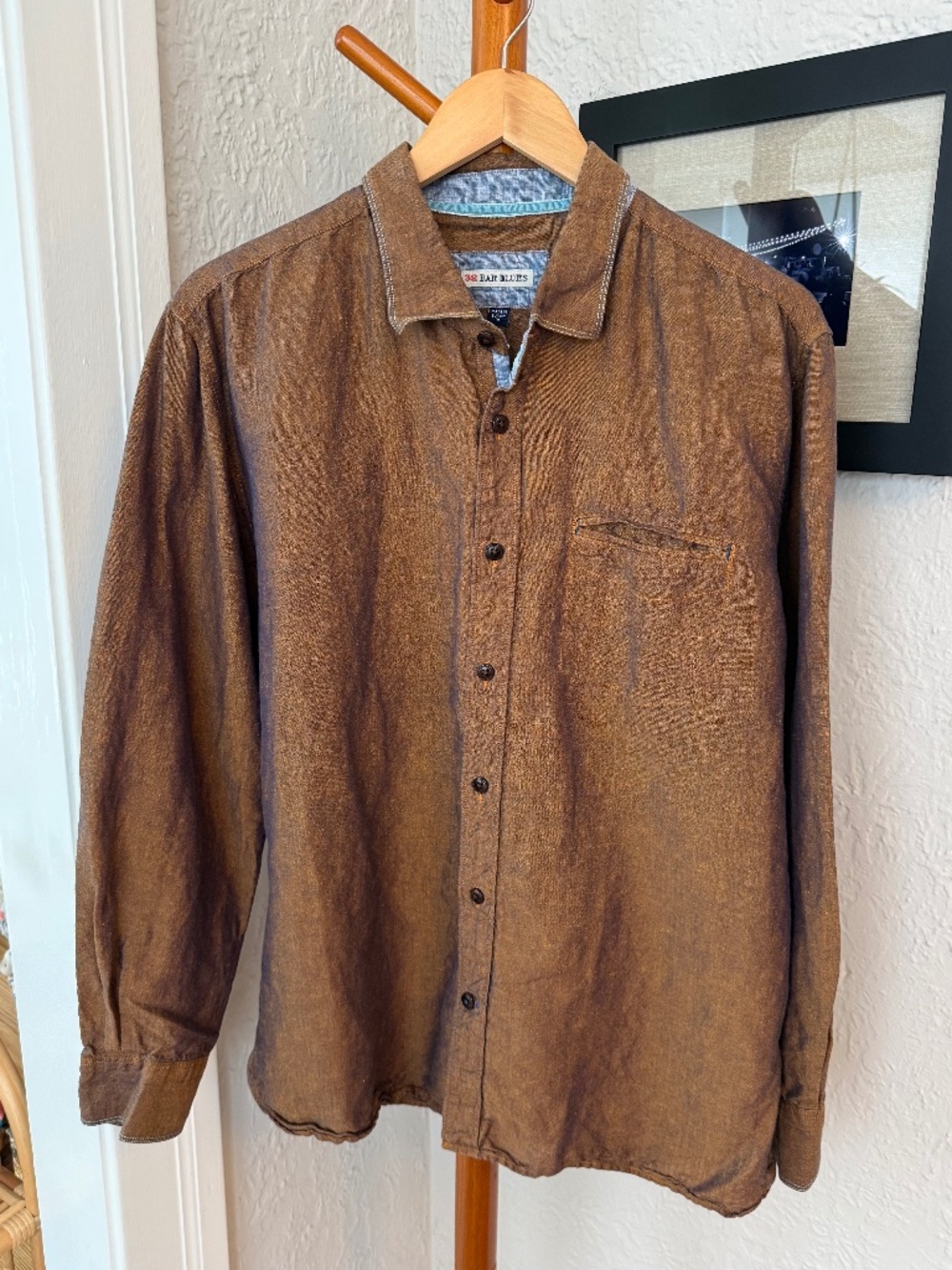 32 Bar Blues Linen Blend Button Up Shirt - Metallic Brown  // XL